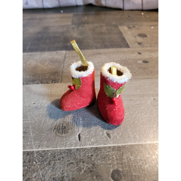 Vintage Stocking boots Mistletoe set ornament xmas - Picture 2 of 5